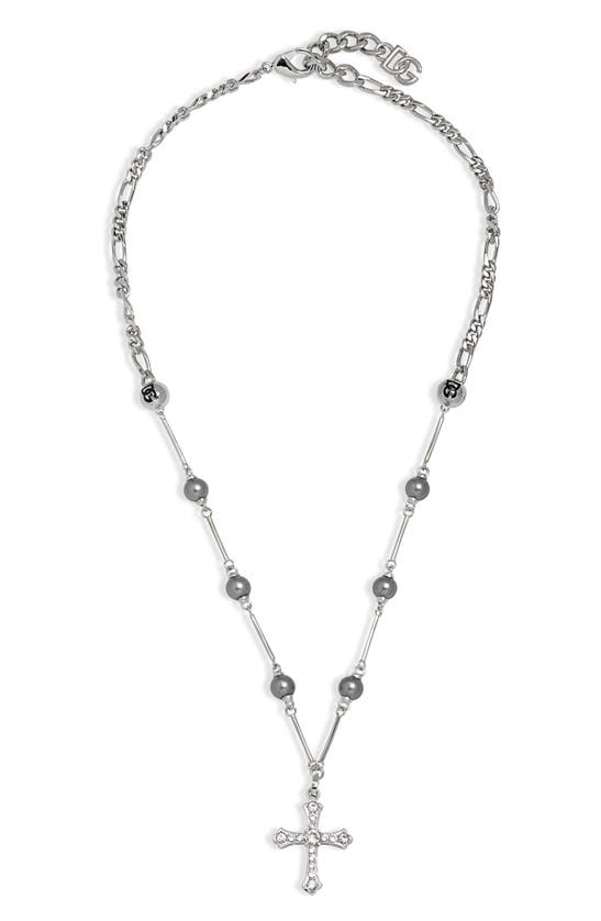 Dolce & Gabbana Rosary Cross Necklace In Metallic