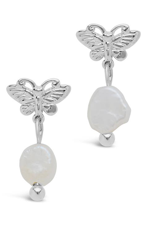 Butterfly 6mm Baroque Pearl Drop Earrings