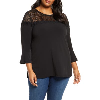 Plus Size Michael Michael Kors Lace Yoke Top, Black