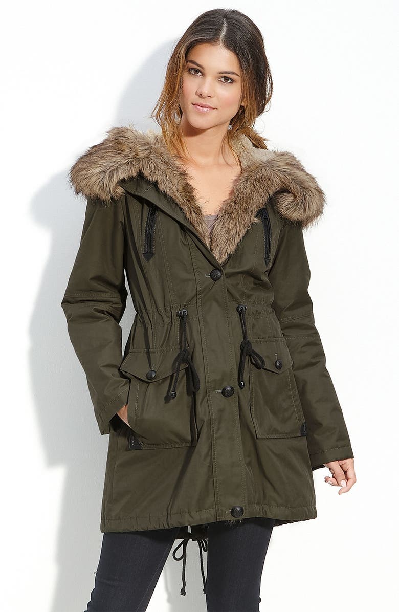 Laundry by Shelli Segal Faux Fur Trim Hooded Anorak | Nordstrom