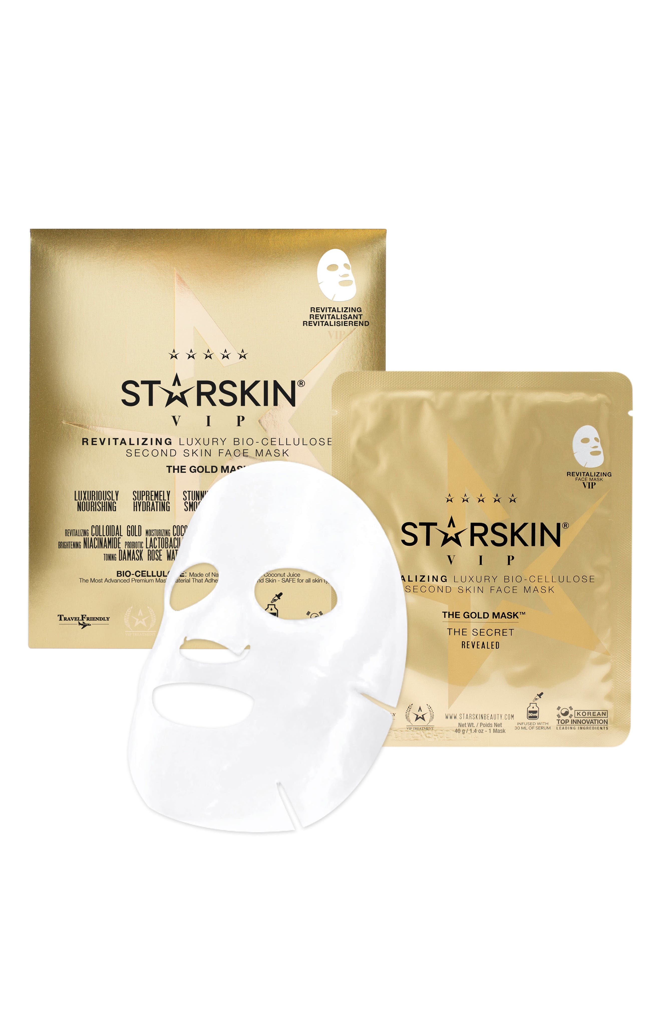 Starskin The Gold Mask Vip Revitalizing Luxury Bio-Cellulose Second Skin Face Mask