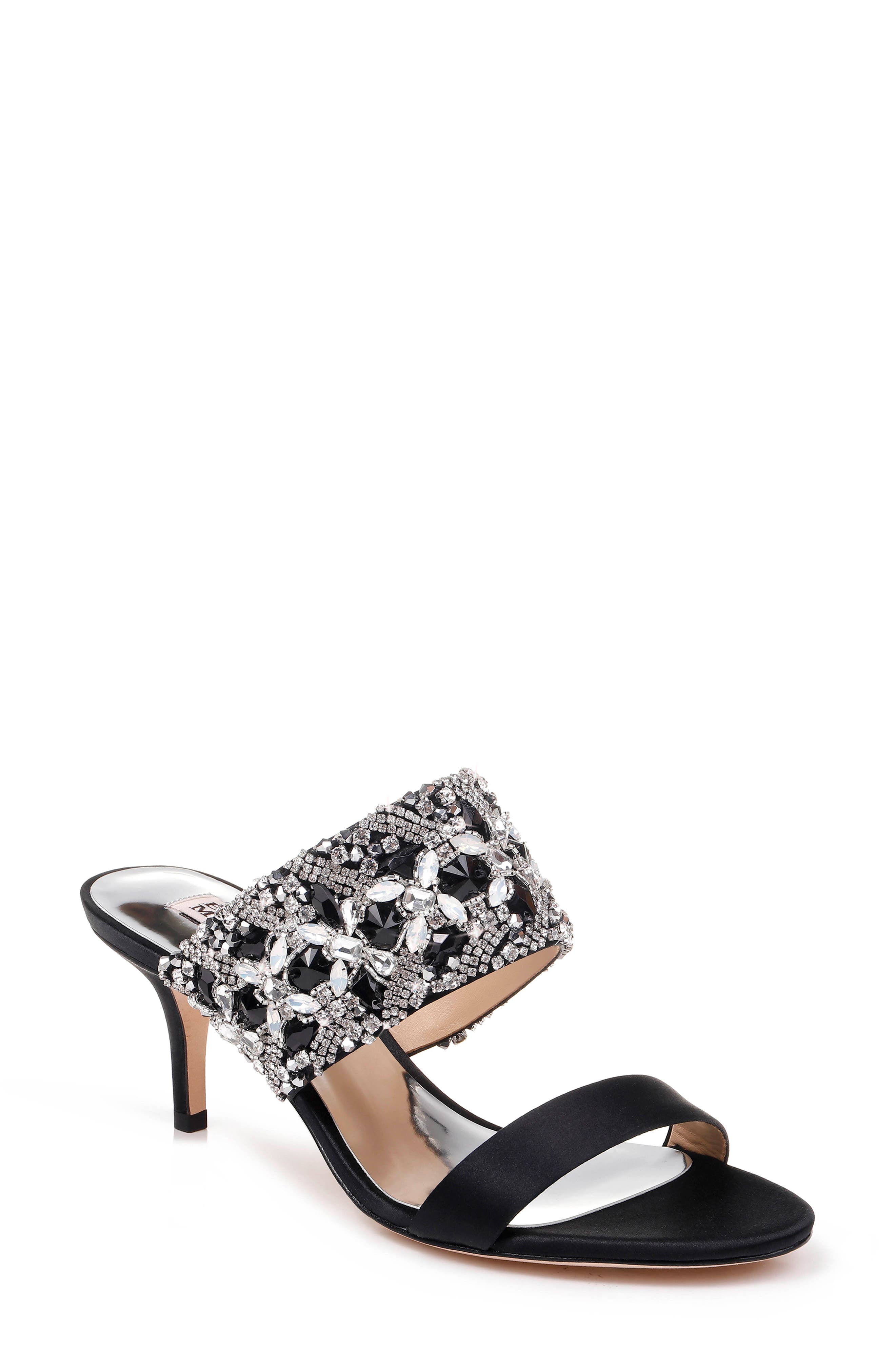 Badgley Mischka Linda Embellished Slide Sandal- Black