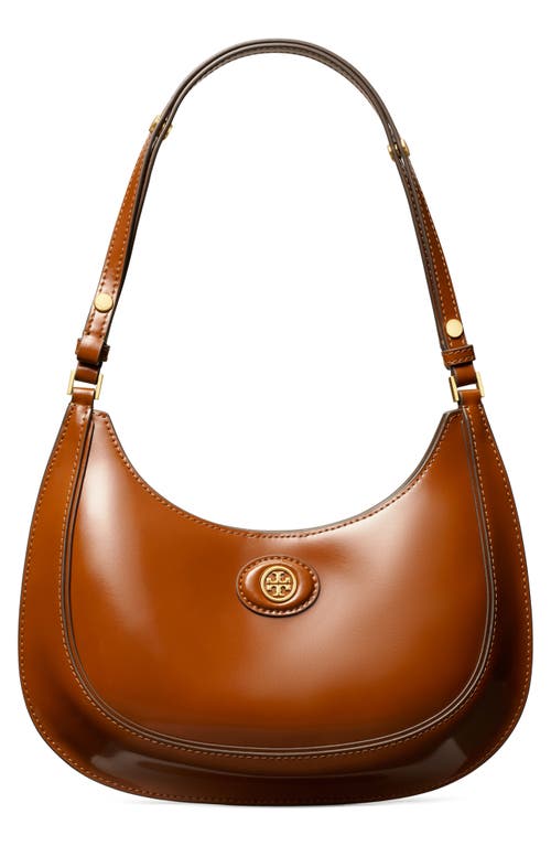 Tory Burch Robinson Spazzolato Crescent Leather Shoulder Bag in Dark Sienna at Nordstrom