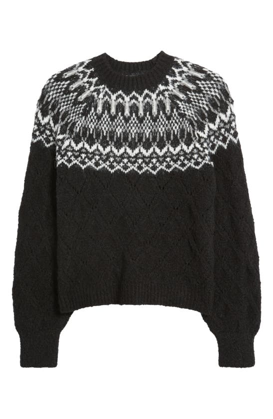 Wit & Wisdom Fair Isle Pointelle Sweater In Black/ Off White