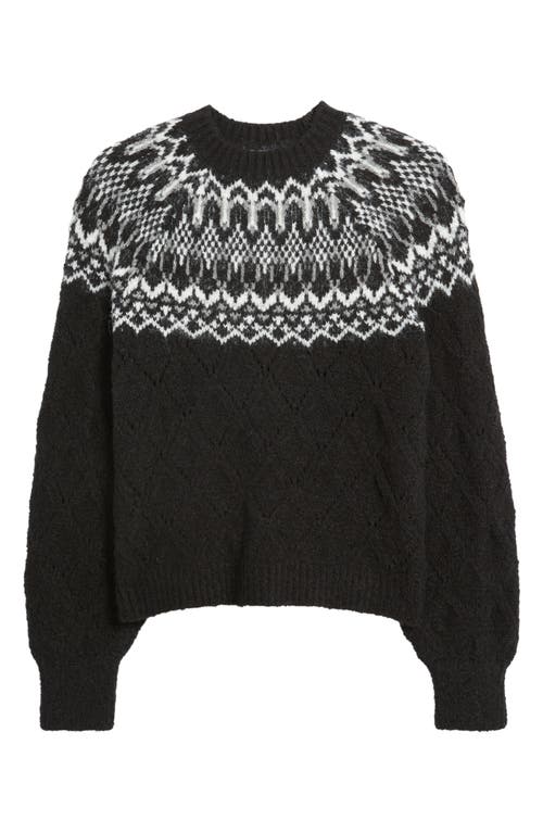 Wit & Wisdom Fair Isle Pointelle Sweater In Black/off White