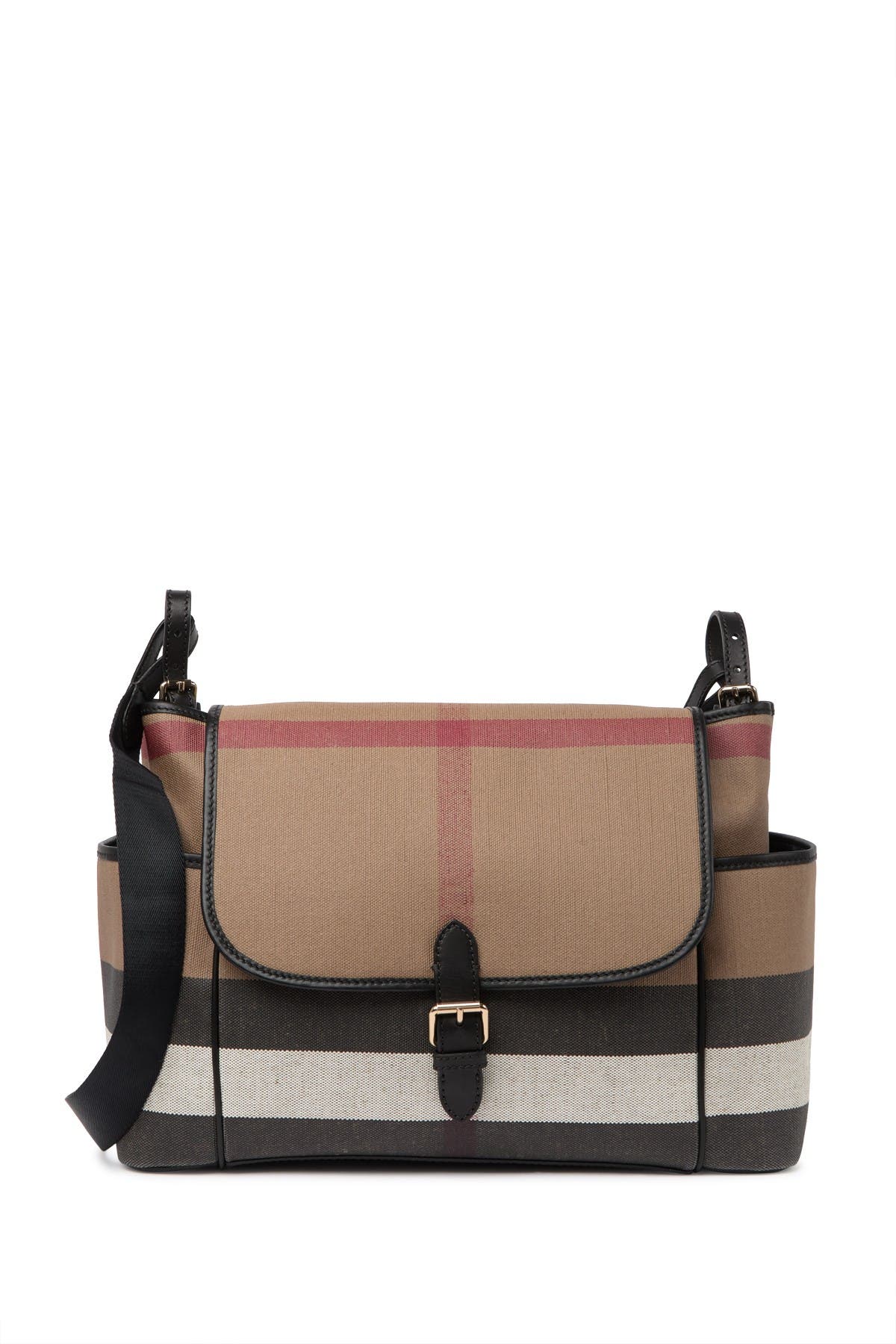 Burberry Kingswood Vintage Check & Leather Diaper Bag in Black