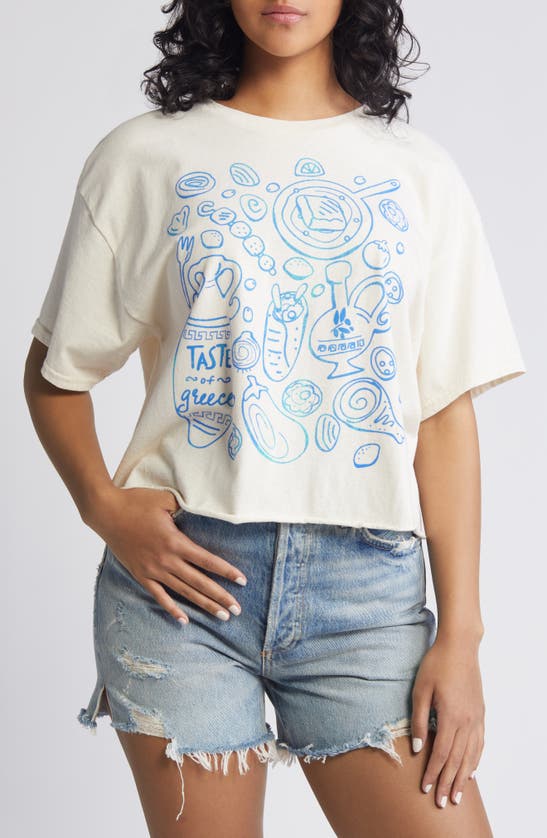 Shop Vinyl Icons Greek Food Cotton Graphic Crop T-shirt In Natural