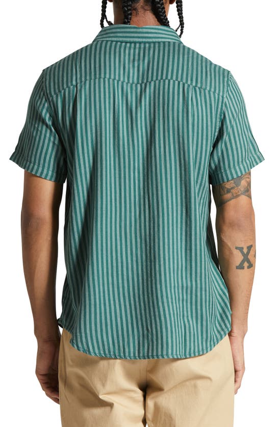 Shop Brixton Charter Stripe Button-up Shirt In Trekking Green/ Chinois