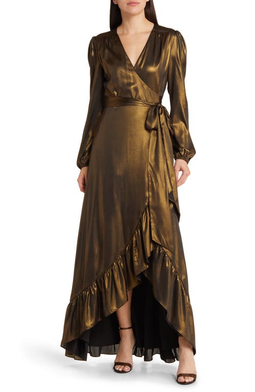 WAYF Meryl Long Sleeve Wrap High-Low Cocktail Dress Antique Brass at Nordstrom,