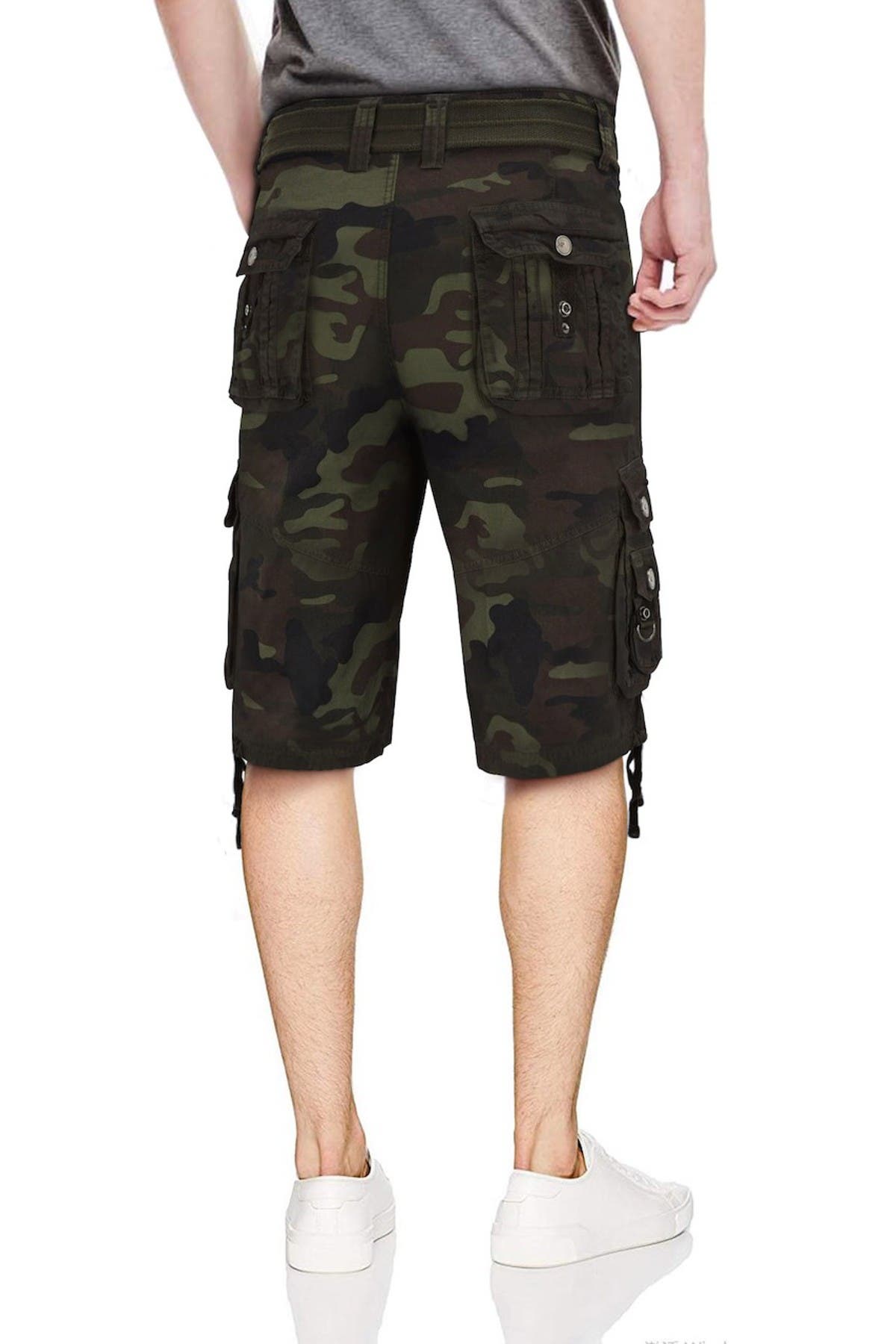 X-ray Belted Zipper Camo Shorts In Open Green