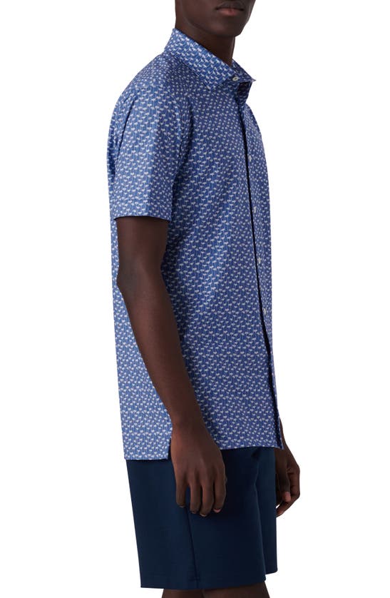 Shop Bugatchi Milo Ooohcotton® Floral Short Sleeve Button-up Shirt In Classic Blue