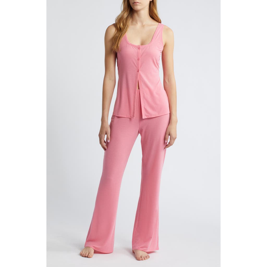 Open Edit Sheer Rib Pajamas In Pink Ginger
