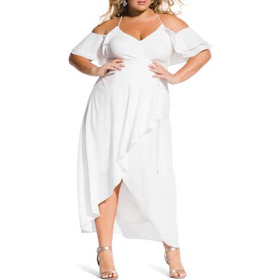 Plus Size City Chic Miss Jessica Cold Shoulder Maxi Dress, White