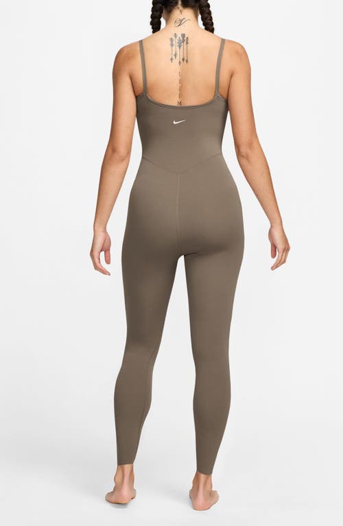 Shop Nike Zenvy Dri-fit 7/8 Bodysuit In Mink Brown