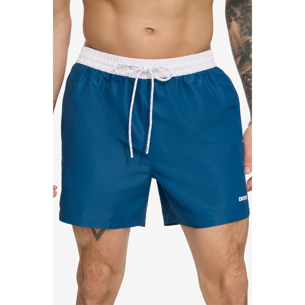 Dkny Two-tone Swim Trunks In Poseidon