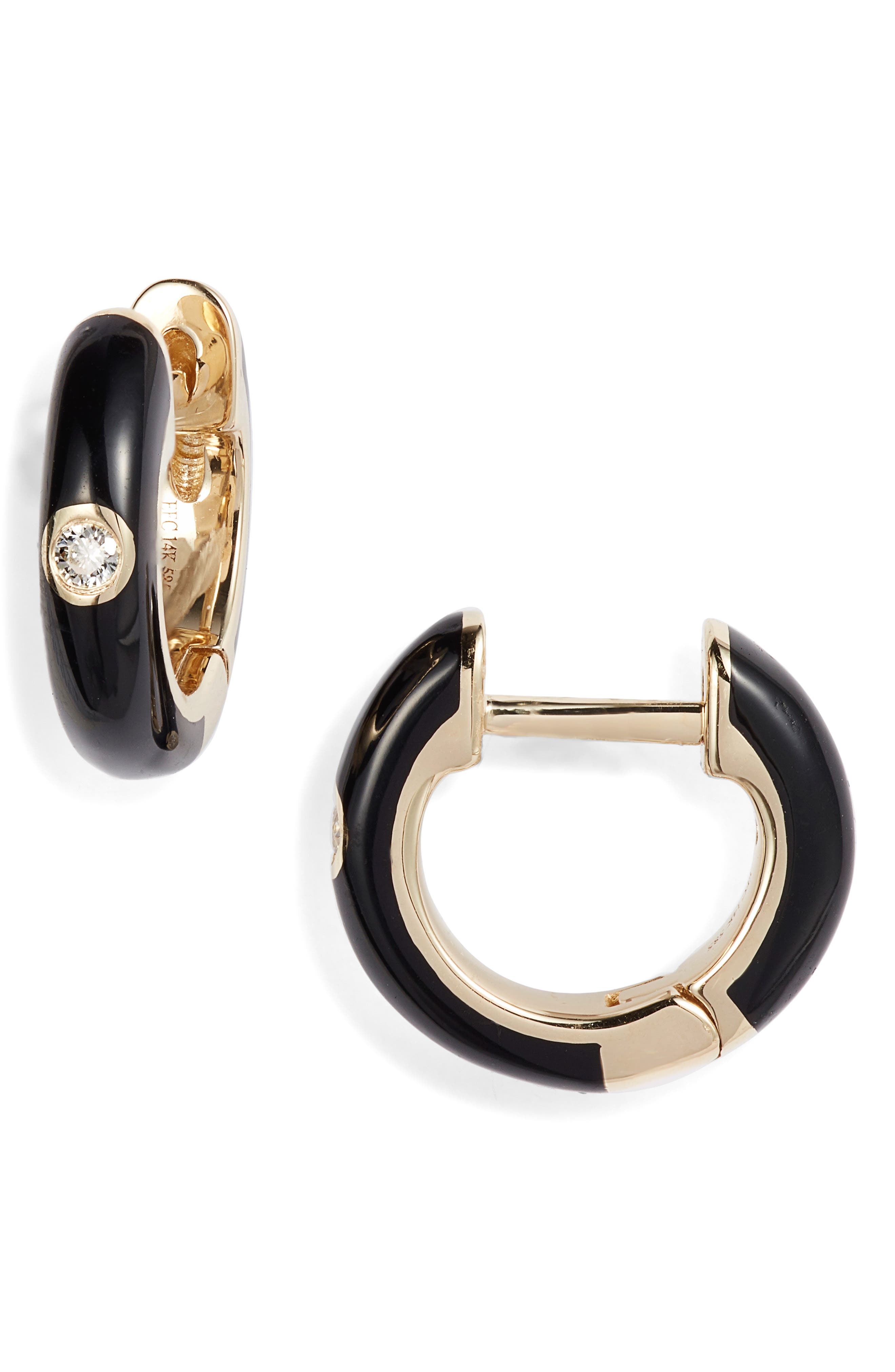 Ef Collection Enamel Diamond Huggie Earrings Nordstrom