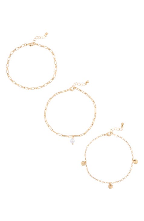 Imitation Pearl Charm 3-Pack Ankle Set