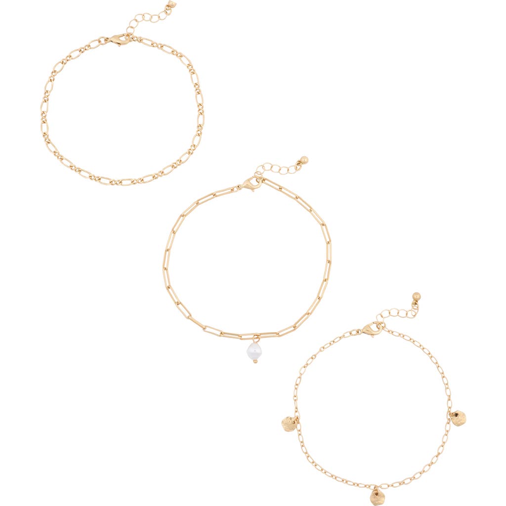 Melrose And Market Imitation Pearl Charm 3-pack Ankle Set In Gold