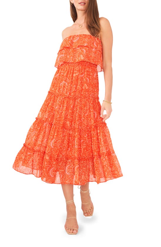 1.state Strapless Tiered Ruffle Midi Dress In Orange