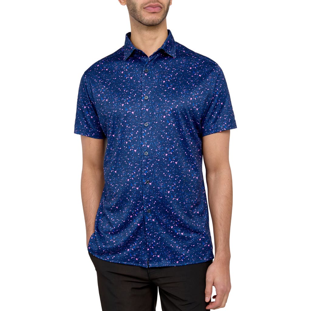 Construct Con.struct Paint Splatter Print Performance Button-down Shirt In Navy