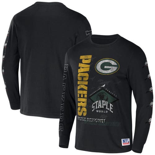 Men's NFL x Staple Black Green Bay Packers World Renowned Long Sleeve T-Shirt