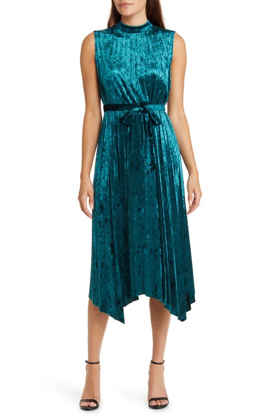 TAHARI ASL TAHARI ASL PLEATED VELVET MIDI DRESS