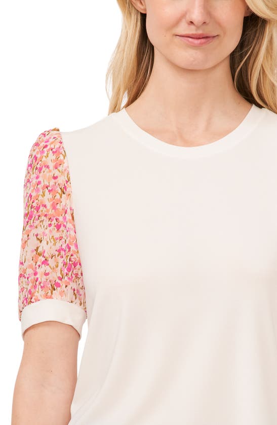 Shop Cece Mixed Media Floral Sleeve Top In New Ivory