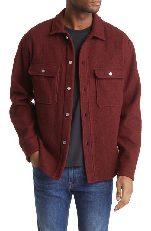 FRAME Woven Wool Blend Shirt Jacket in Dark Burgundy