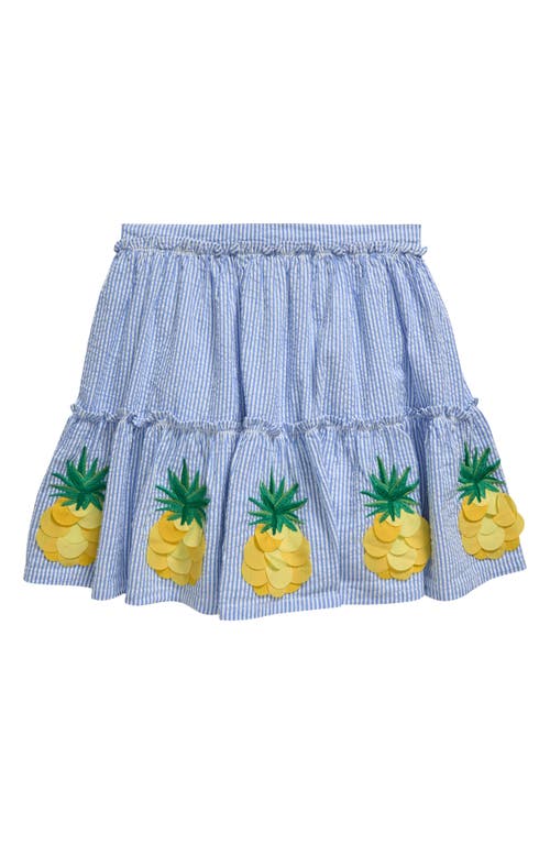 Shop Mini Boden Kids' Stripe Pineapple Appliqué Cotton Skirt In Ivory/surf Blue Pineapples