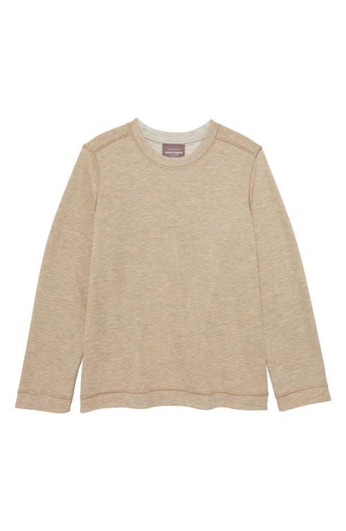 Johnston & Murphy Kids' Solid Reversible Crewneck Long Sleeve T-shirt In Oatmeal/light Gray