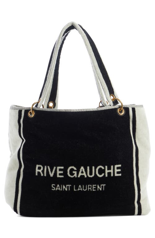 Shop Saint Laurent Rive Gauche Noe Terrycloth Towel Tote In Nero/bianco/nero