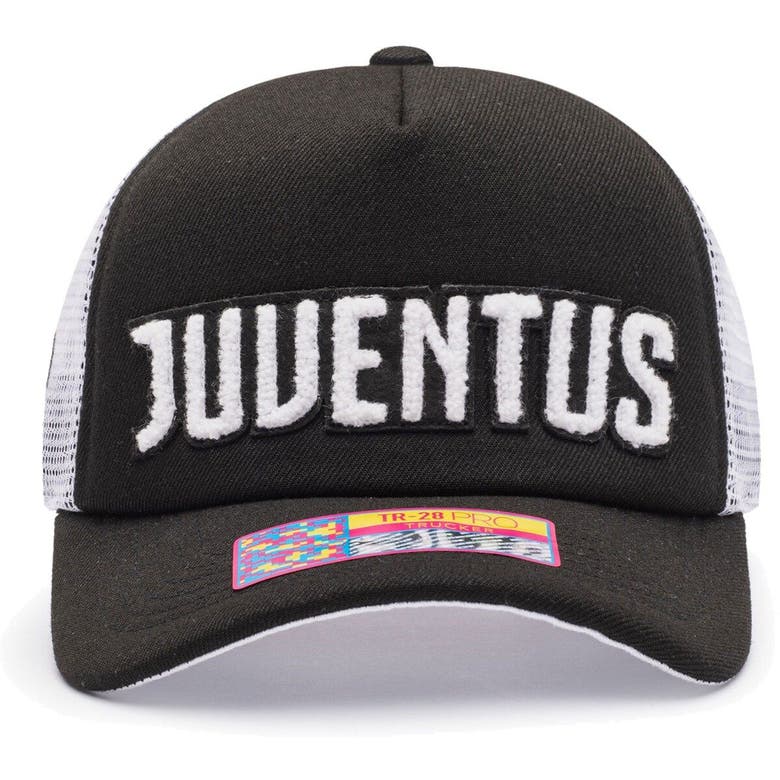 Shop Fan Ink Black/white Juventus Freshman Trucker Snapback Hat