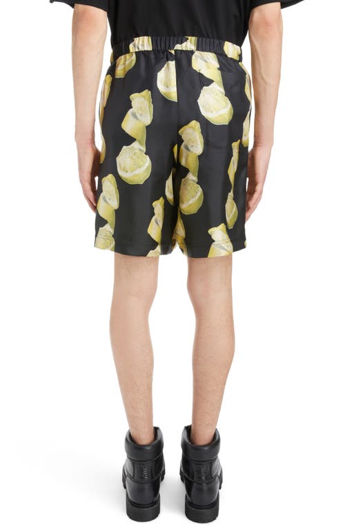 Shop Givenchy Formal Lemon Print Elastic Waist Silk Shorts In Black/yellow