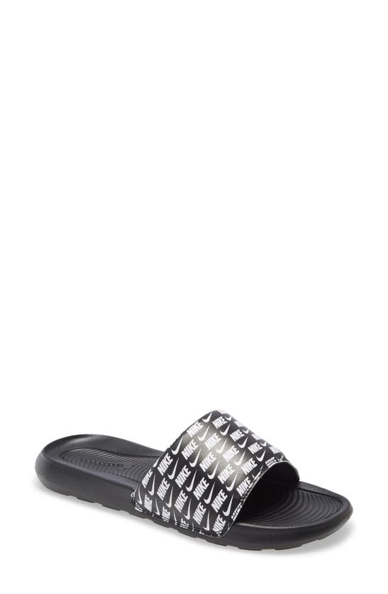 Nike Victori Slides In Logo Print-black In 006 Black/white
