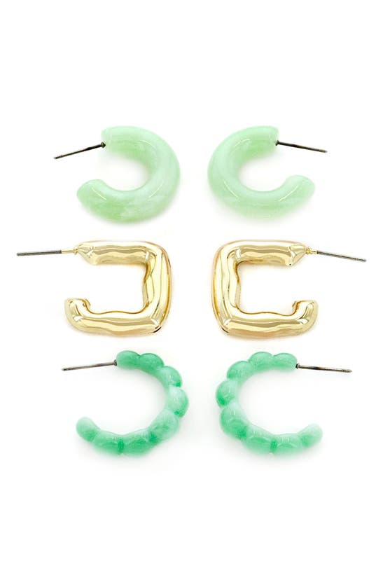 Shop Panacea Set Of 3 Mint Resin Hoop Earrings In Green