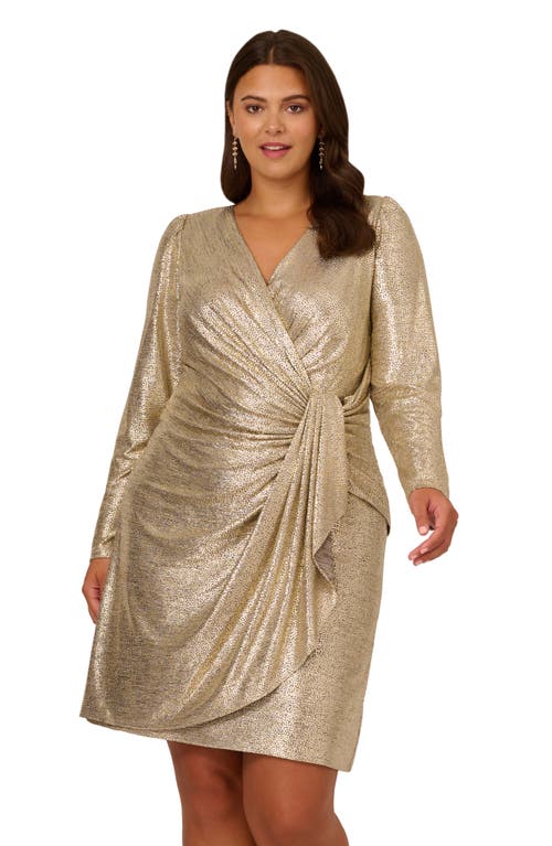 Shop Adrianna Papell Foil Drape Long Sleeve Dress In Light Gold