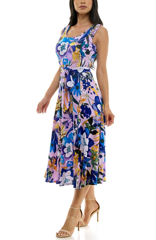 Shop Nina Leonard Crewneck Sleeveless Midi Dress In Purple Multi