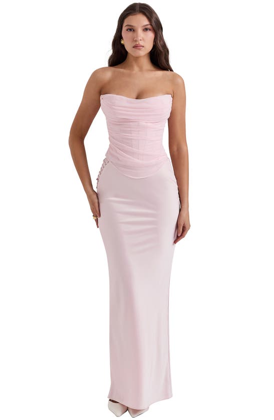 House Of Cb Georgie Mesh Strapless Corset Top In Pinkesque