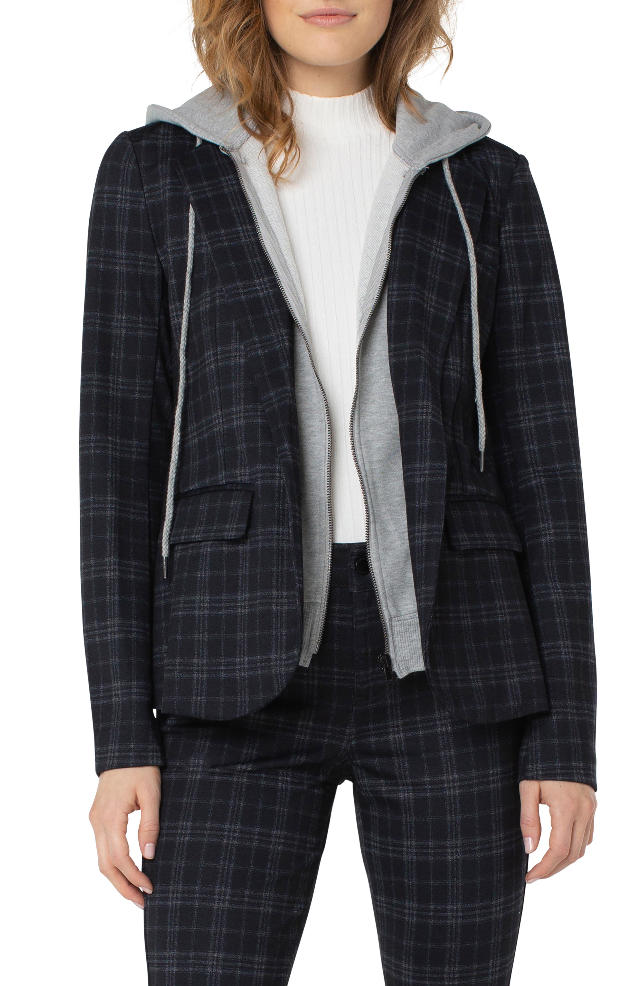 grey plaid boyfriend blazer