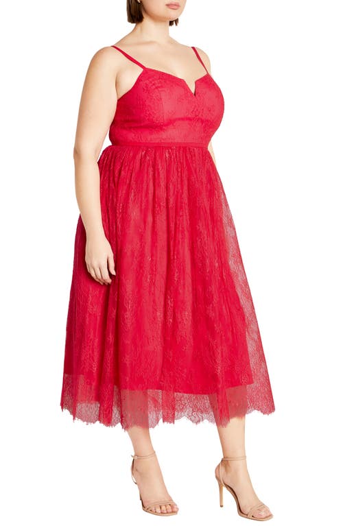 City Chic Serena Lace & Tulle Fit & Flare Midi Dress In Lipstick Pink