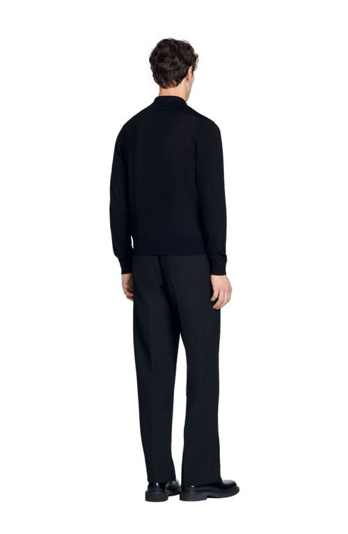 Shop Sandro Fine Knit Polo Shirt In Black