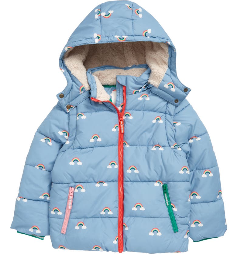Mini 보덴 Boden Kids Two-in-One Vest & Puffer Jacket_MOROCCAN BLUE RAINBOWS