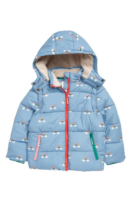 Mini Boden Kids' Two-in-One Vest & Puffer Jacket in Moroccan Blue Rainbows