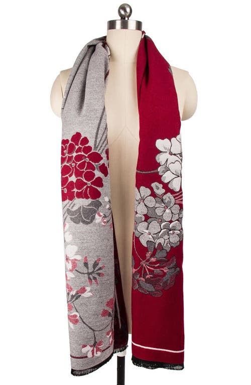 Saachi Floral Reversible Scarf In Grey/red/pink