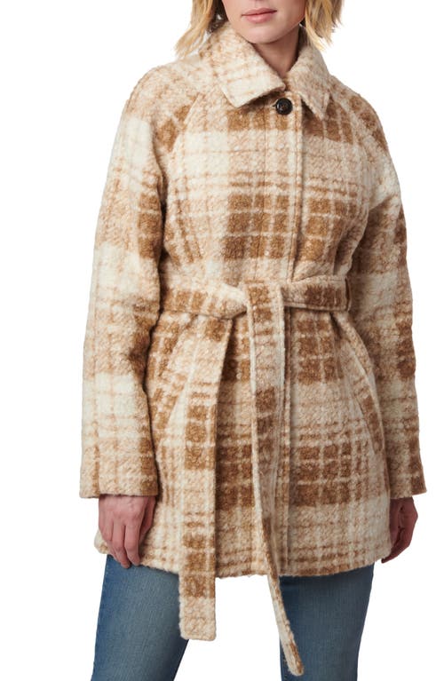 Shop Bernardo Plaid Faux Shearling Jacket In Camel