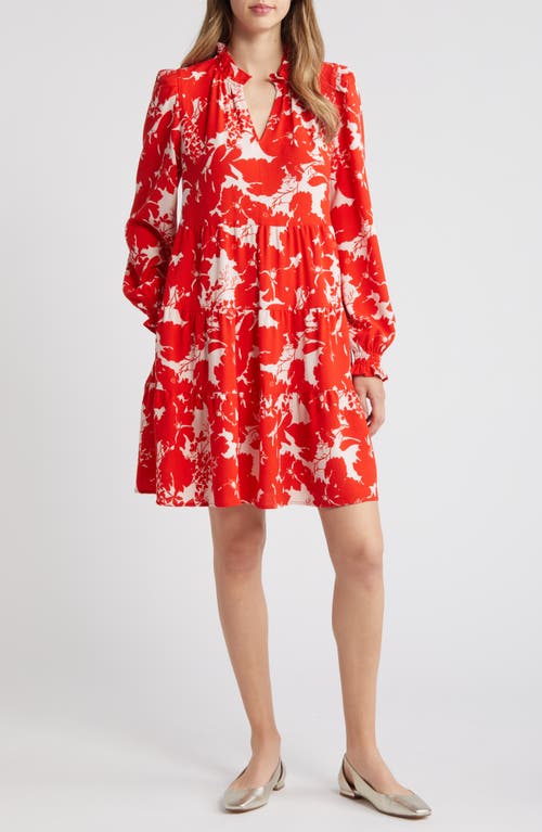 Shop Caslonr Caslon(r) Long Sleeve Tiered Dress In Pink- Red Zinnia Floral