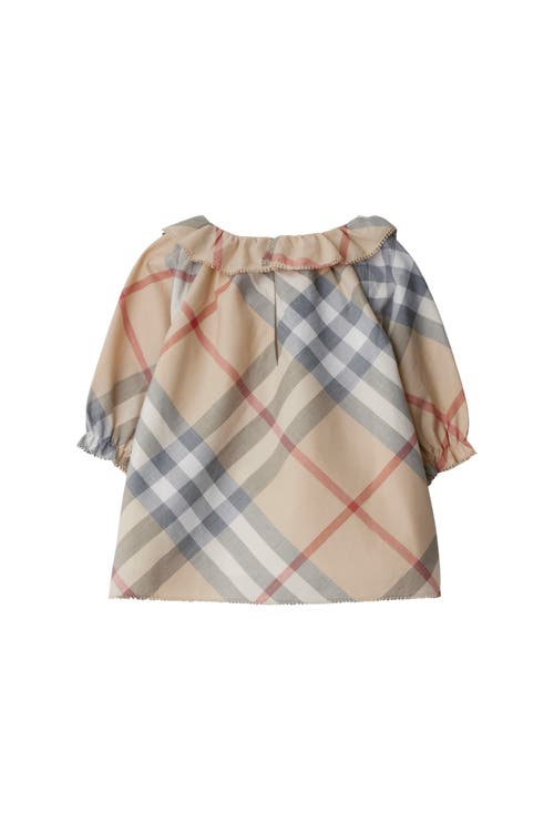 Burberry Check Cotton Dress With Bloomers In Pale Stone