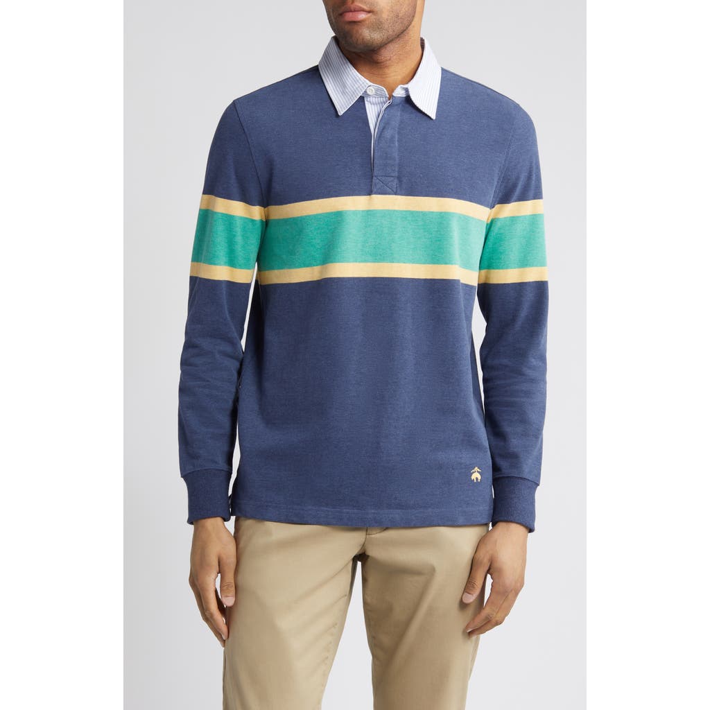 Brooks Brothers Long Sleeve Rugby Polo In Navy Multi