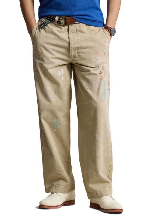 Paint Spatter Cotton Twill Khaki Pants