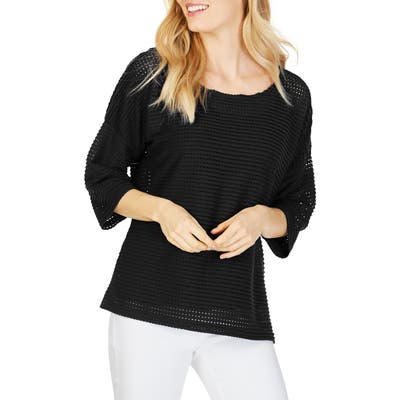 Foxcroft Kim Textured Stripe Pullover, Black